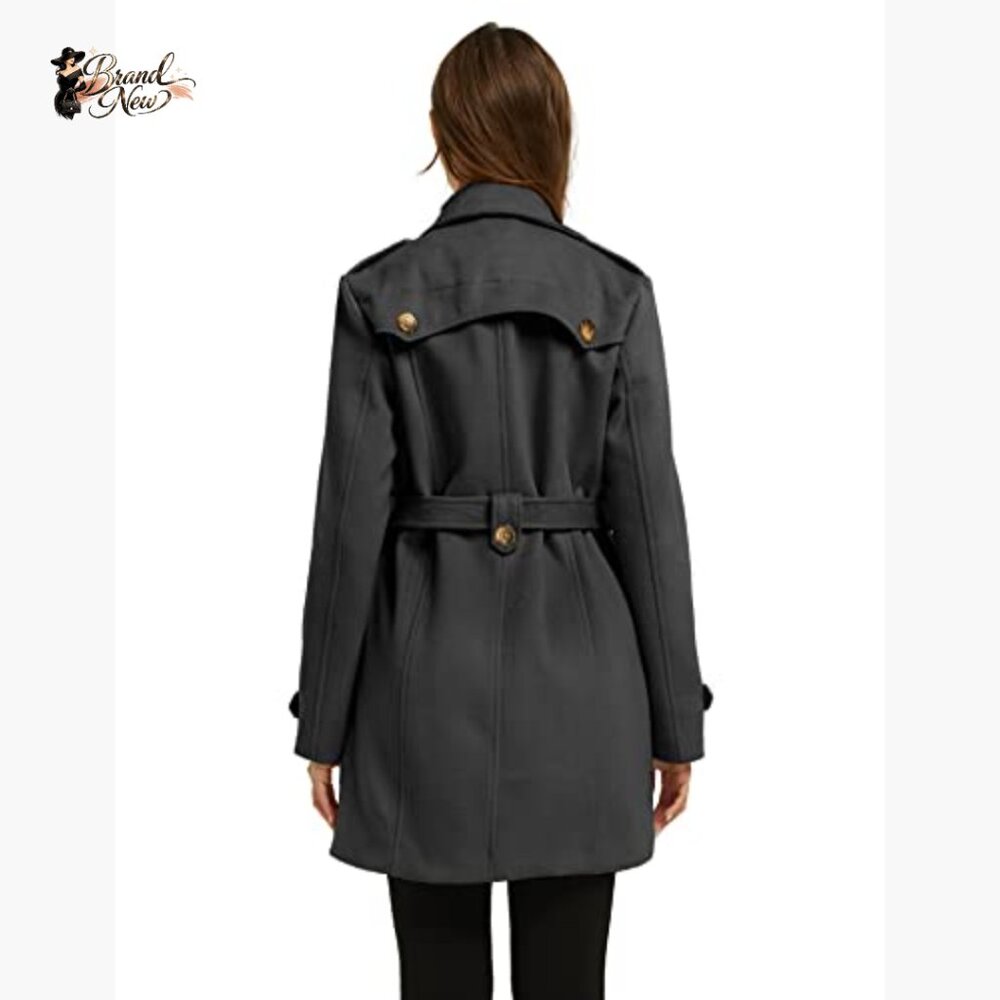 Polyester Double Breasted Pea Coat With Belt Wind… - image 4